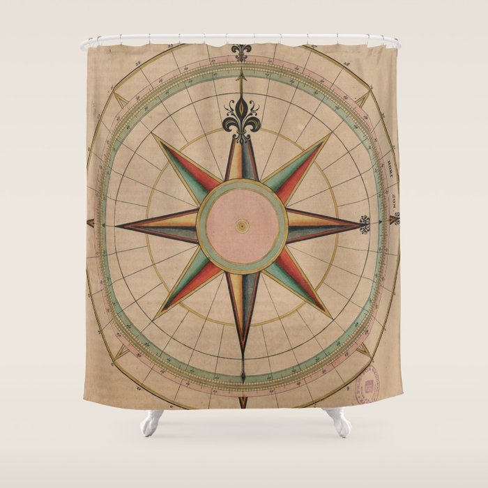 Vintage Compass Rose Diagram (1664) Shower Curtain Gallery Image 1