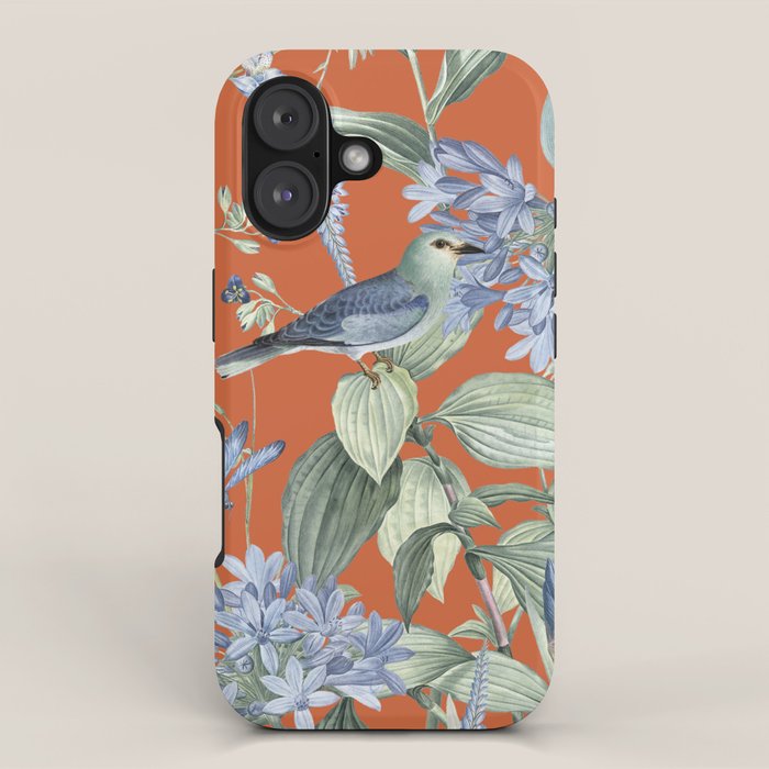Exotic Wildlife Floral Garden on Orange iPhone Case Gallery Image 1