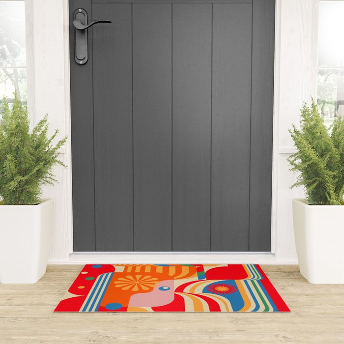 Orange Happy Girl and Cute Duck Welcome Mat Gallery Image 3