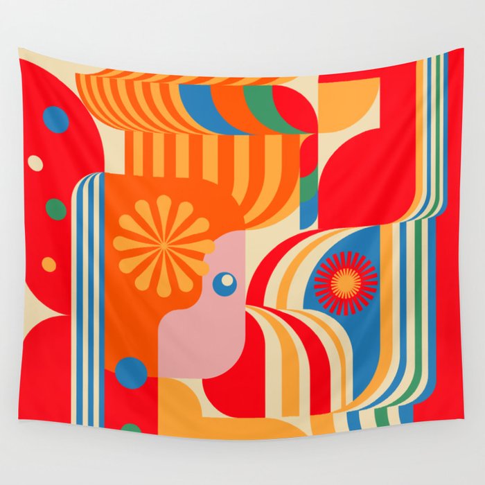Orange Happy Girl and Cute Duck Wall Tapestry Gallery Image 4