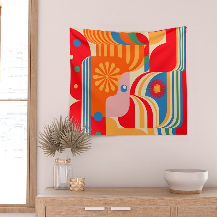 Orange Happy Girl and Cute Duck Wall Tapestry Gallery Image 2