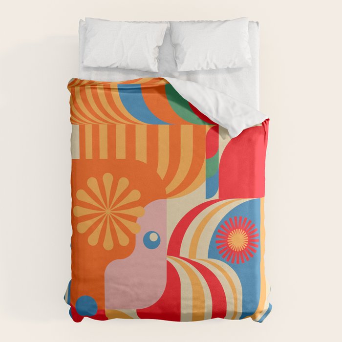 Orange Happy Girl and Cute Duck Duvet Cover Gallery Image 1