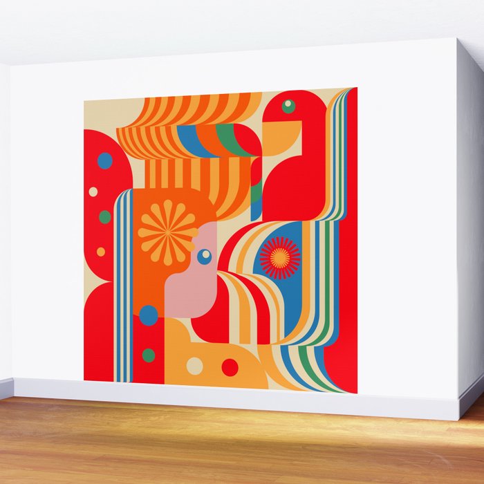 Orange Happy Girl and Cute Duck Wall Mural Gallery Image 2