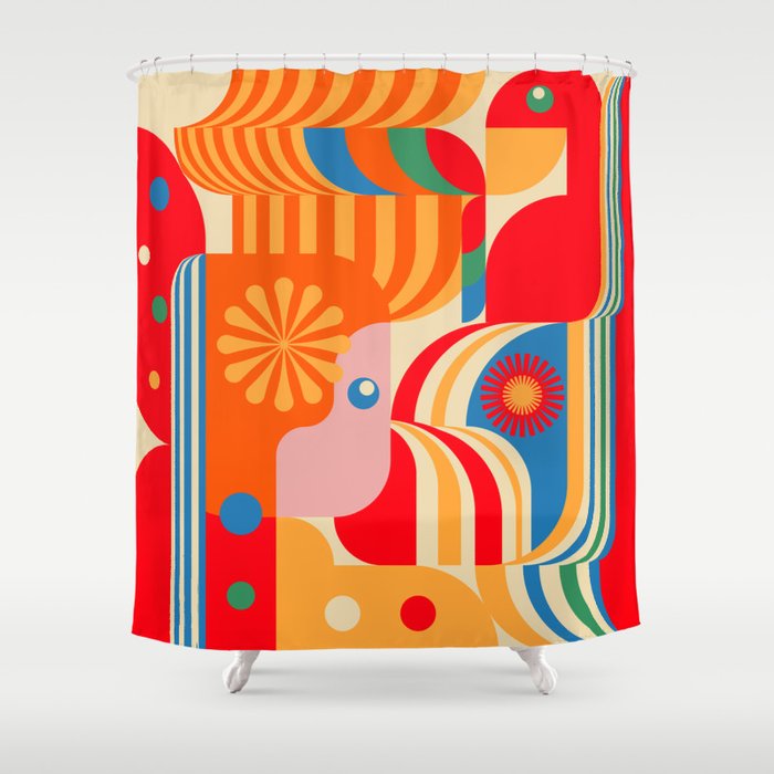 Orange Happy Girl and Cute Duck Shower Curtain Gallery Image 1