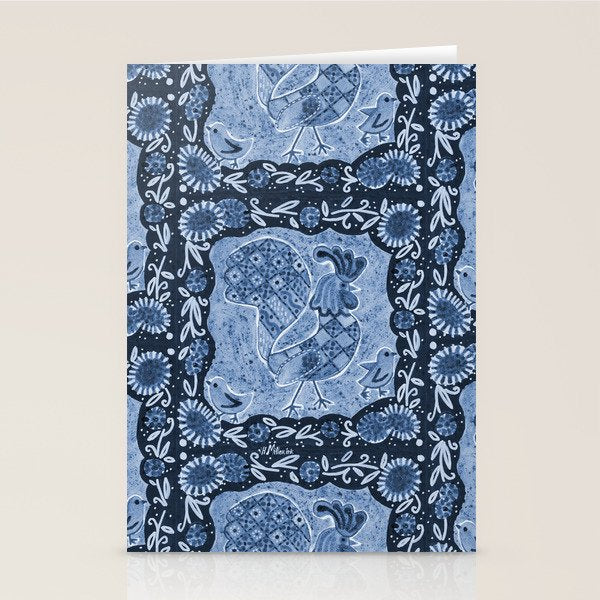 Rooster Painting in Navy Blue - Folk Art Style Stationery Card Gallery Image 1