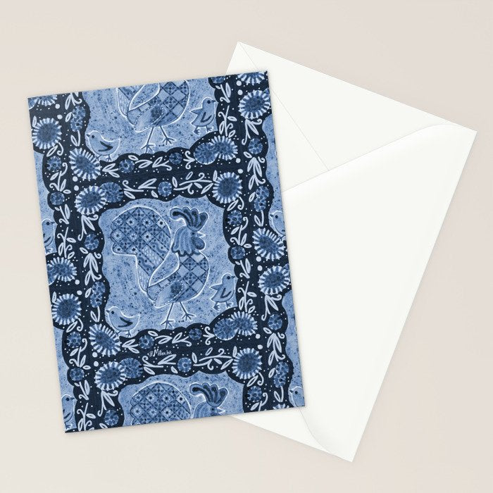 Rooster Painting in Navy Blue - Folk Art Style Stationery Card Gallery Image 2