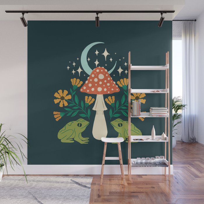 Moonlight Flower Frogs and Mushroom Wall Mural Gallery Image 1