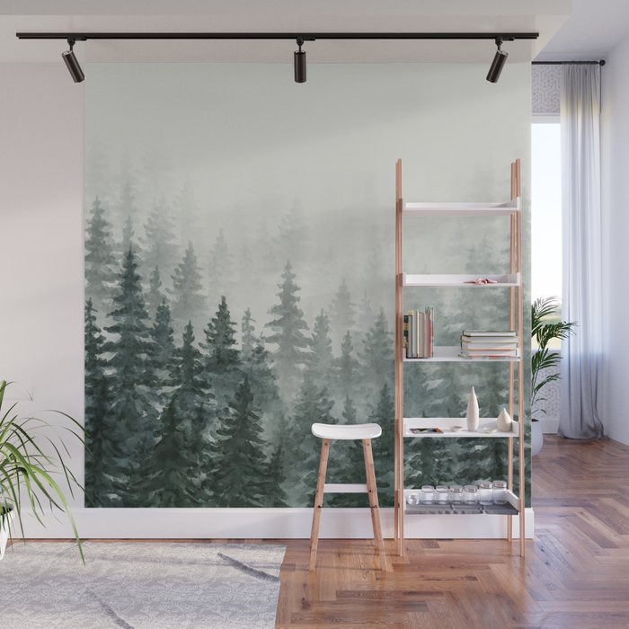 Foggy Pine Trees 3 Wall Mural Gallery Image 1