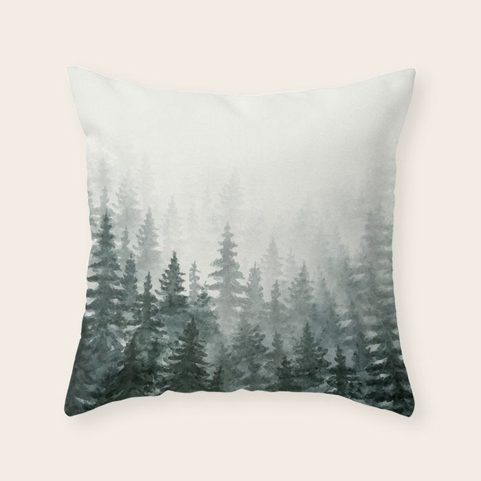 Foggy Pine Trees 3 Throw Pillow Gallery Image 6