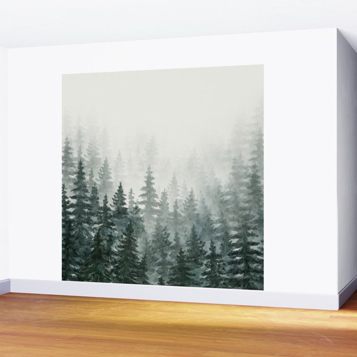 Foggy Pine Trees 3 Wall Mural Gallery Image 2
