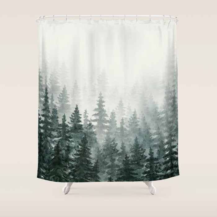 Foggy Pine Trees 3 Shower Curtain Gallery Image 1