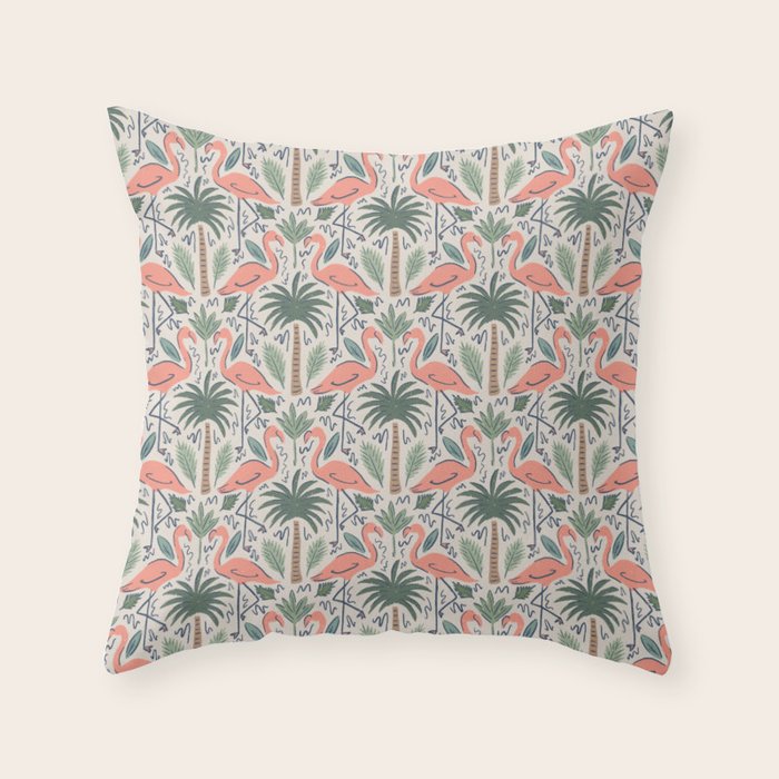 Palm Flamingos Tropical Throw Pillow Gallery Image 6