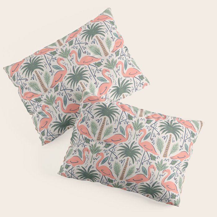 Palm Flamingos Tropical Pillow Sham Gallery Image 1