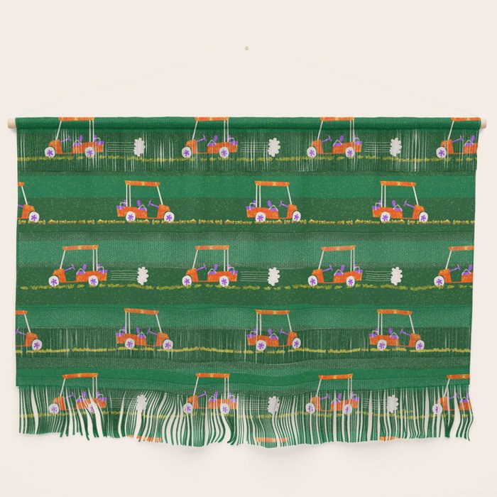 Retro Golf Cart Rides in Emerald Green & Orange Wall Hanging Gallery Image 1