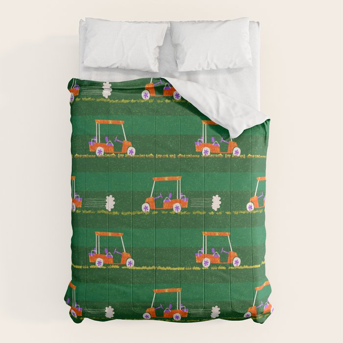 Retro Golf Cart Rides in Emerald Green & Orange Comforter Gallery Image 6