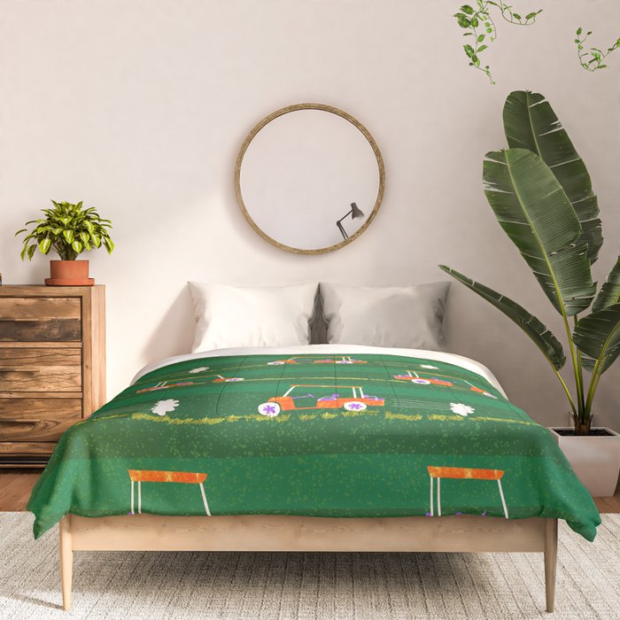 Retro Golf Cart Rides in Emerald Green & Orange Comforter Gallery Image 3