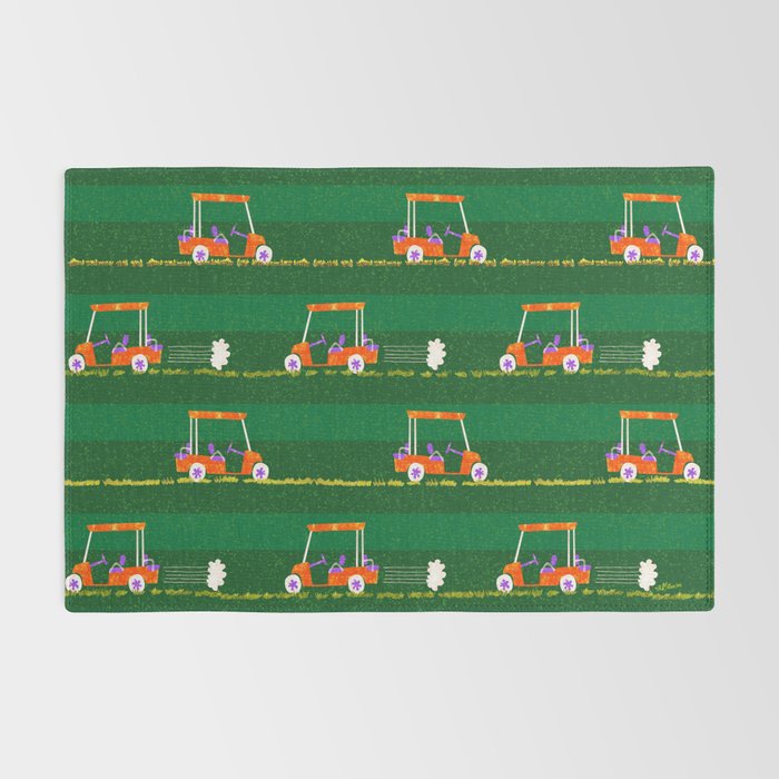 Retro Golf Cart Rides in Emerald Green & Orange Rug Gallery Image 2