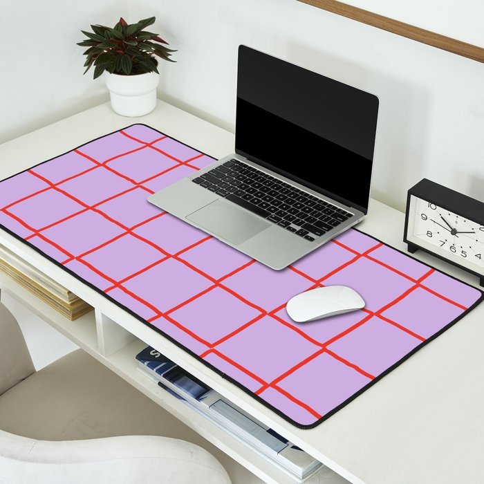 Red + Lavender Plaid Checker Desk Mat Gallery Image 2
