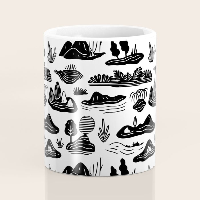 Black and white nature landscape doodle pattern Coffee Mug Gallery Image 4