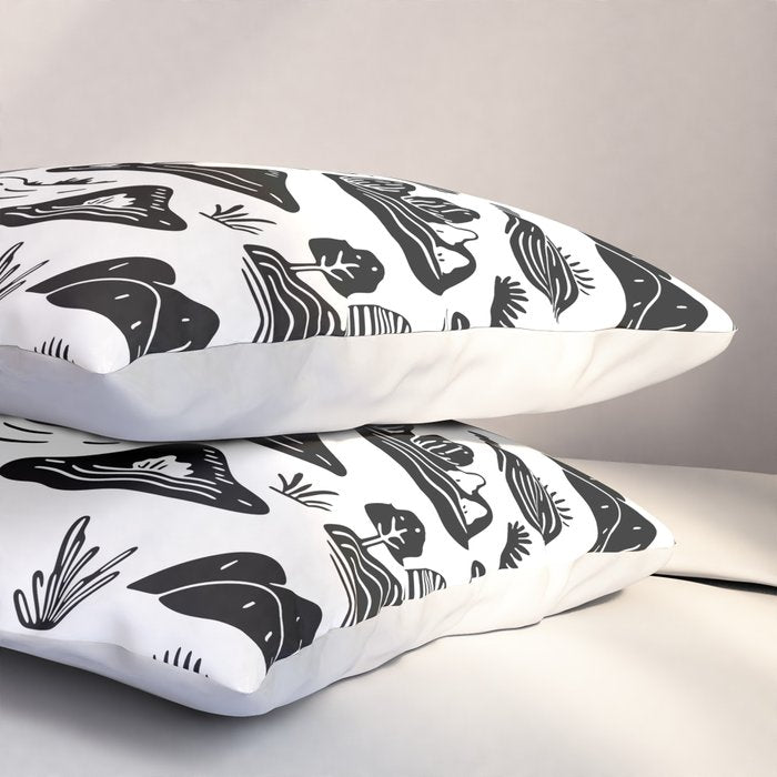 Black and white nature landscape doodle pattern Pillow Sham Gallery Image 3