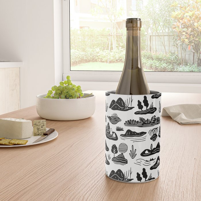 Black and white nature landscape doodle pattern Wine Chiller Gallery Image 4