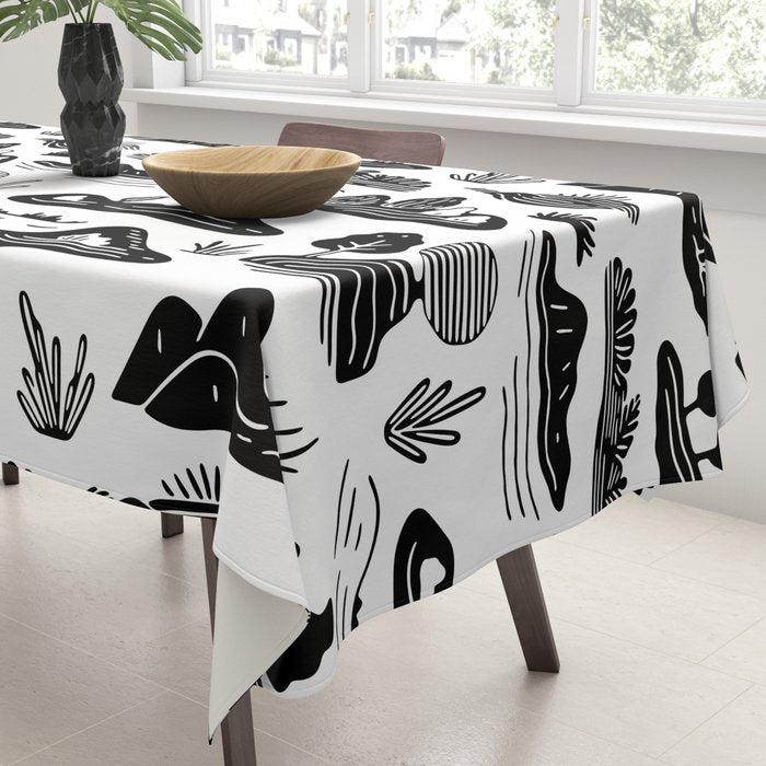 Black and white nature landscape doodle pattern Tablecloth Gallery Image 3