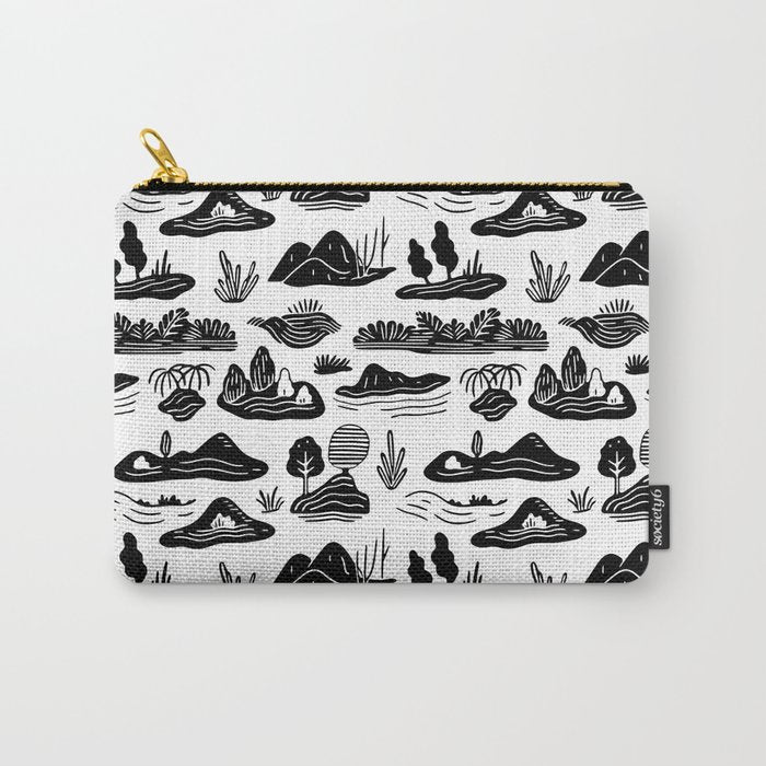 Black and white nature landscape doodle pattern Carry All Pouch Gallery Image 1