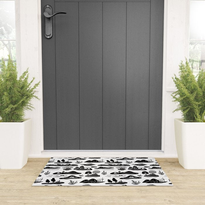Black and white nature landscape doodle pattern Welcome Mat Gallery Image 3