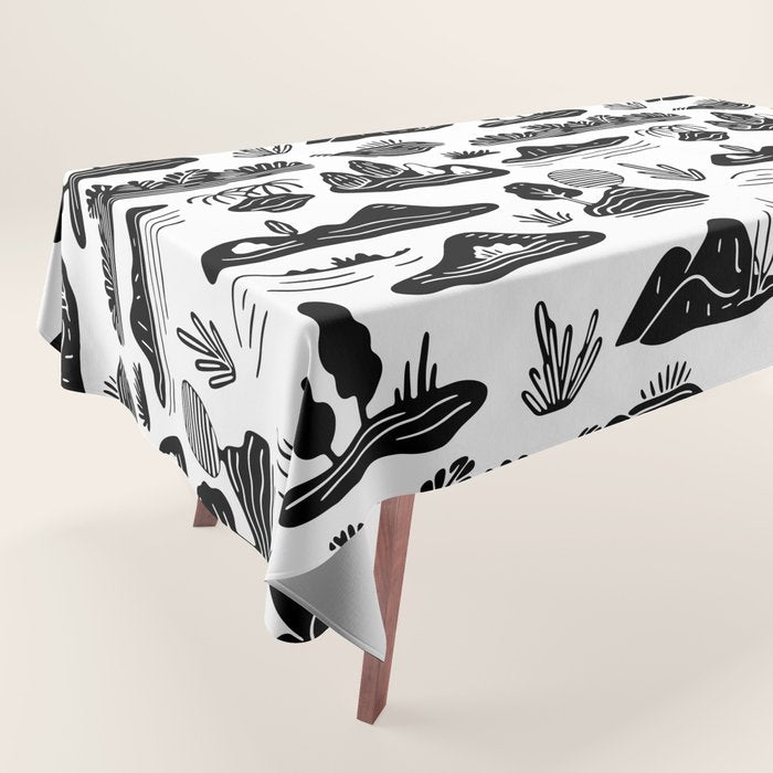 Black and white nature landscape doodle pattern Tablecloth Gallery Image 1