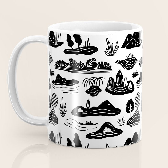 Black and white nature landscape doodle pattern Coffee Mug Gallery Image 3