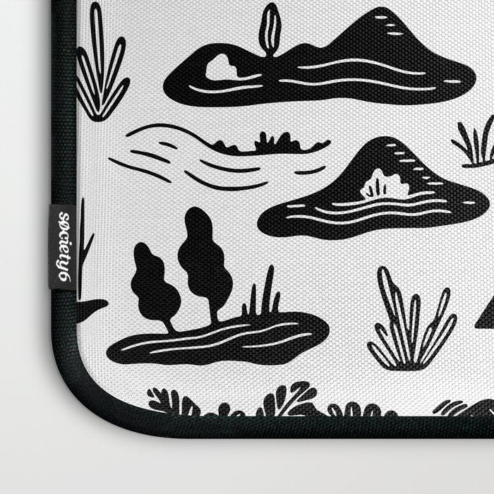 Black and white nature landscape doodle pattern Laptop Sleeve Gallery Image 3