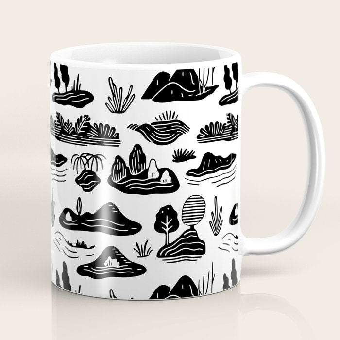 Black and white nature landscape doodle pattern Coffee Mug Gallery Image 1