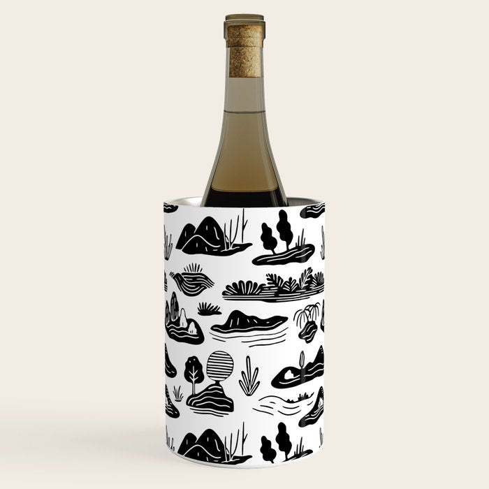 Black and white nature landscape doodle pattern Wine Chiller Gallery Image 1
