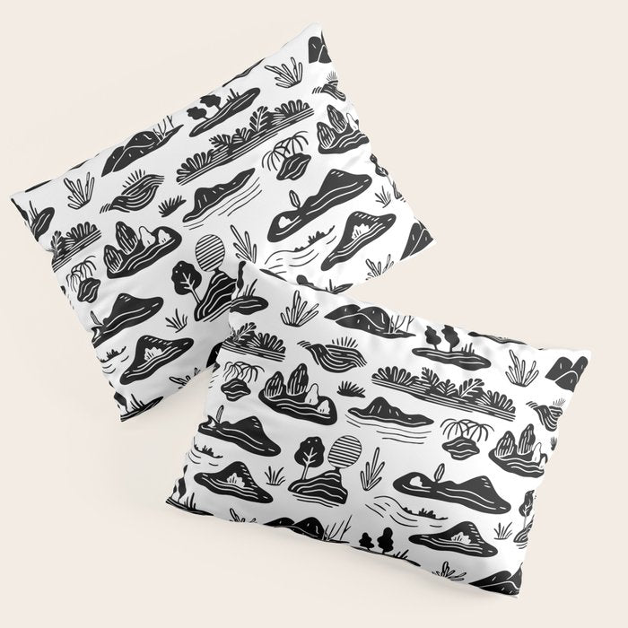 Black and white nature landscape doodle pattern Pillow Sham Gallery Image 1