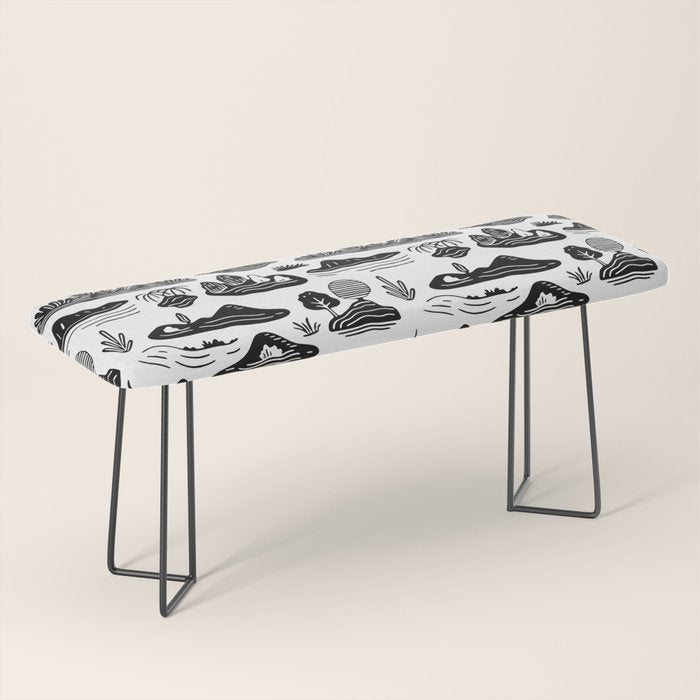 Black and white nature landscape doodle pattern Bench Gallery Image 1