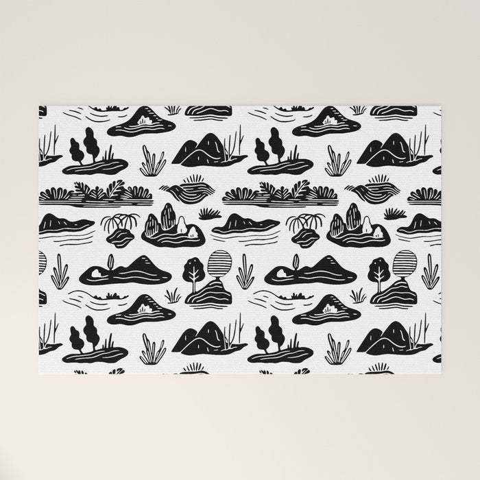 Black and white nature landscape doodle pattern Welcome Mat Gallery Image 1