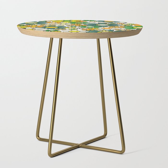 Retro 60s 70s Flowers Gingham Floral Pattern in Green Orange Yellow White Side Table Gallery Image 1