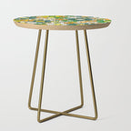 Retro 60s 70s Flowers Gingham Floral Pattern in Green Orange Yellow White Side Table Gallery Image 1