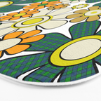 Retro 60s 70s Flowers Gingham Floral Pattern in Green Orange Yellow White Bath Mat Gallery Image 3
