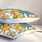 Retro 60s 70s Flowers Gingham Floral Pattern in Green Orange Yellow White Pillow Sham Gallery Image 3