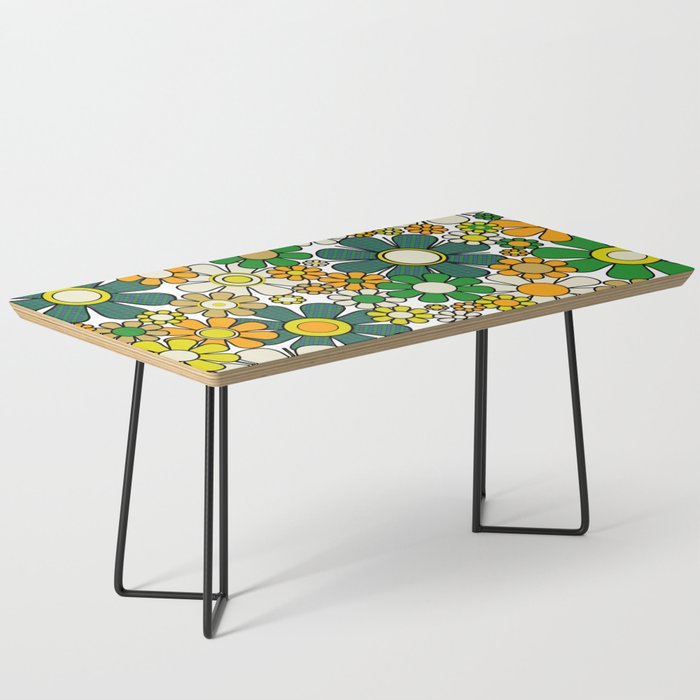 Retro 60s 70s Flowers Gingham Floral Pattern in Green Orange Yellow White Coffee Table Gallery Image 1