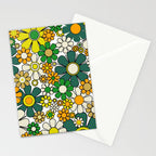 Retro 60s 70s Flowers Gingham Floral Pattern in Green Orange Yellow White Stationery Card Gallery Image 2
