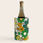 Retro 60s 70s Flowers Gingham Floral Pattern in Green Orange Yellow White Wine Chiller Gallery Image 1