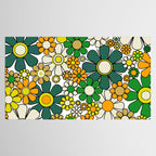Retro 60s 70s Flowers Gingham Floral Pattern in Green Orange Yellow White Tablecloth Gallery Image 2