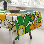 Retro 60s 70s Flowers Gingham Floral Pattern in Green Orange Yellow White Tablecloth Gallery Image 3
