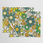 Retro 60s 70s Flowers Gingham Floral Pattern in Green Orange Yellow White Placemat Gallery Image 1