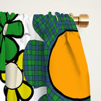 Retro 60s 70s Flowers Gingham Floral Pattern in Green Orange Yellow White Window Curtain Gallery Image 2