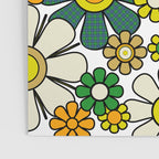 Retro 60s 70s Flowers Gingham Floral Pattern in Green Orange Yellow White Poster Gallery Image 3