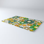 Retro 60s 70s Flowers Gingham Floral Pattern in Green Orange Yellow White Rug Gallery Image 3