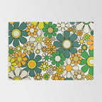 Retro 60s 70s Flowers Gingham Floral Pattern in Green Orange Yellow White Rug Gallery Image 2